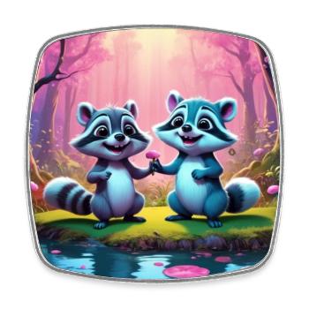 Raccoons in the fairytale forest - Square fridge magnet - white - Front