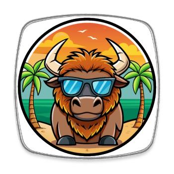 Bison Funny Cartoon Summer Beach Sunglasses Cool - Square fridge magnet - white - Front