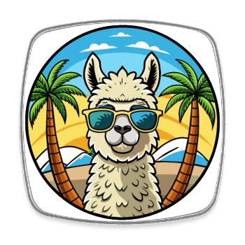 Alpaka Lustige Cartoon Sommer Strand Sonnenbrille Cool - Viereckiger Kühlschrankmagnet - Weiß - Vorne