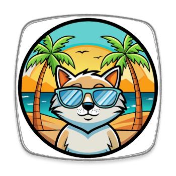 Chat Drôle Dessin Animé Plage De Soleil De Plage Autocollant - Magnet carré - blanc - Devant
