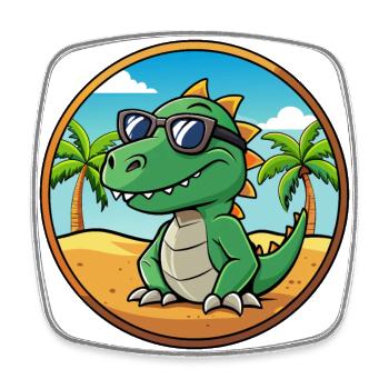 Dinosaurier Lustige Cartoon Sommer Strand Sonnenbrille - Viereckiger Kühlschrankmagnet - Weiß - Vorne