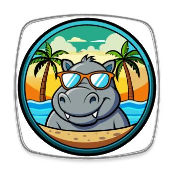 Hippo Funny Cartoon Summer Beach Sunglasses Cool - Square fridge magnet - white - Front