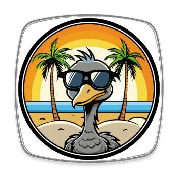 Straußen, Lustig, Cartoon, Sommer, Strand, Sonnenbrille, Cool - Viereckiger Kühlschrankmagnet - Weiß - Vorne