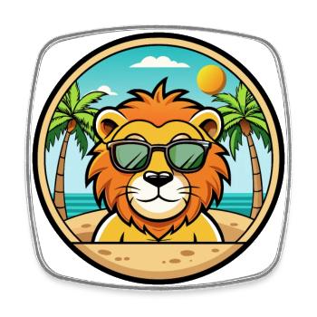 Lion Funny Cartoon Summer Beach Sunglasses Sticker - Square fridge magnet - white - Front