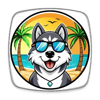 Husky Dog Drôle Dessin Animé Plage Lunettes De Soleil - Magnet carré - blanc - Devant