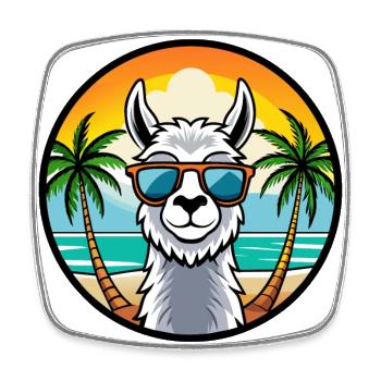 Llama Funny Cartoon Summer Beach Sunglasses Cool - Square fridge magnet - white - Front
