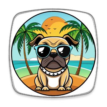 Mops Hund Lustig Cartoon Sommer Strand Sonnenbrille Cool - Viereckiger Kühlschrankmagnet - Weiß - Vorne