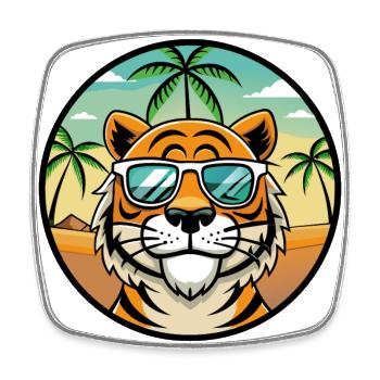 Tiger Lustige Cartoon Sommer Strand Sonnenbrille Cool - Viereckiger Kühlschrankmagnet - Weiß - Vorne