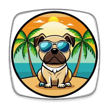 Mops Hund Lustig Cartoon Sommer Strand Sonnenbrille Cool - Viereckiger Kühlschrankmagnet - Weiß - Vorne