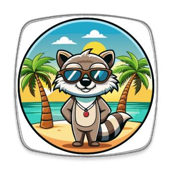 Waschbär Lustig Cartoon Sommer Strand Sonnenbrille Cool - Viereckiger Kühlschrankmagnet - Weiß - Vorne