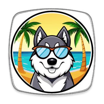 Husky Dog Drôle Dessin Animé Plage Lunettes De Soleil - Magnet carré - blanc - Devant