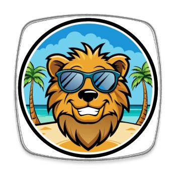 Lion Funny Cartoon Summer Beach Sunglasses Sticker - Square fridge magnet - white - Front