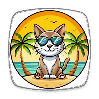American Bobtail Cat Breed Cartoon Sunglass Beach - Magnet carré - blanc - Devant