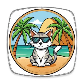 Aegean Cat Breed Cartoon Sunglasses Beach - Square fridge magnet - white - Front