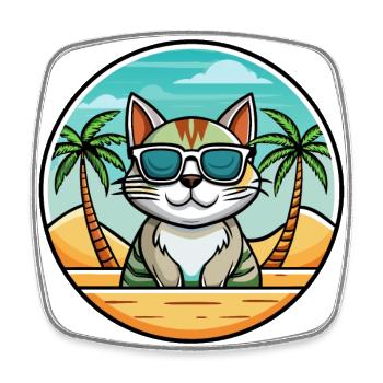 American Wirehair Cat Breed Cartoon Sunglass Beach - Square fridge magnet - white - Front