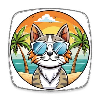 American Curl Katzenrasse Cartoon Sonnenbrille Strand - Viereckiger Kühlschrankmagnet - Weiß - Vorne