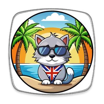 British Silver Cat Breed Cartoon Sunglasses Beach - Square fridge magnet - white - Front
