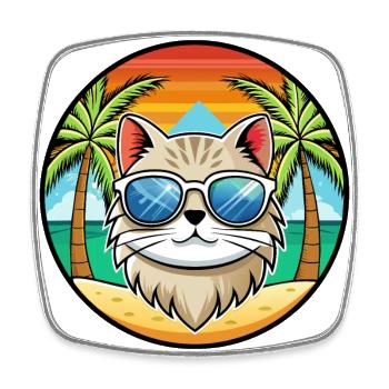 British Longhair Cat Breed Cartoon Sunglass Beach - Square fridge magnet - white - Front