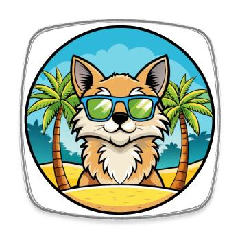 German Longhair Cat Breed Cartoon Sunglasses Beach - Square fridge magnet - white - Front