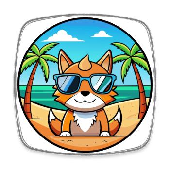 German Rex Cat Breed Cartoon Sunglasses Beach - Square fridge magnet - white - Front