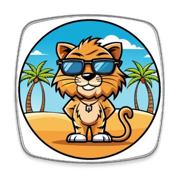 Liger Hybrid Löwe Tiger Katzenrasse Cartoon Strand - Viereckiger Kühlschrankmagnet - Weiß - Vorne