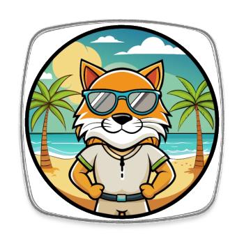 Highlander Cat Breed Cartoon Sunglasses Beach - Square fridge magnet - white - Front
