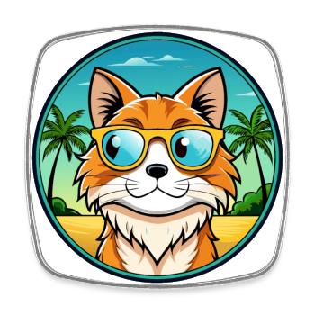 Maine Coon Cat Breed Cartoon Sunglasses Beach - Square fridge magnet - white - Front
