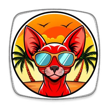 Red Devon Rex Cat Breed Cartoon Sunglasses Beach - Square fridge magnet - white - Front