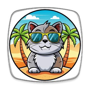 Scottish Fold Shorthair Cat Breed Cartoon Beach - Magnet carré - blanc - Devant