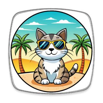 American Wirehair Cat Breed Cartoon Sunglass Beach - Square fridge magnet - white - Front