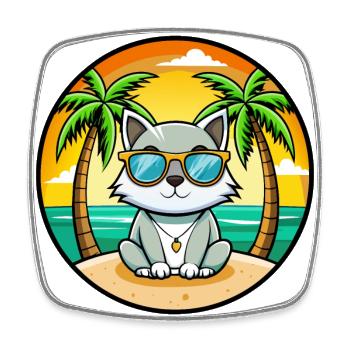 Asiatische Katzenrasse Cartoon Sonnenbrille Strand - Viereckiger Kühlschrankmagnet - Weiß - Vorne