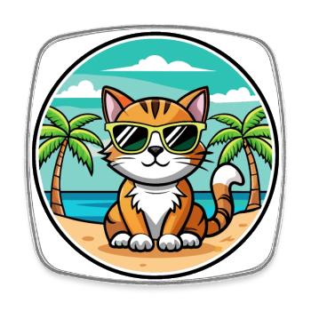 American Bobtail Cat Breed Cartoon Sunglass Beach - Magnet carré - blanc - Devant