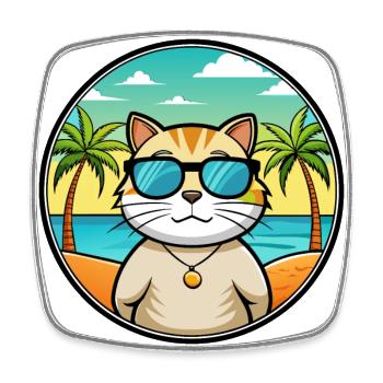 British Shorthair Cat Breed Cartoon Sunglass Beach - Magnet carré - blanc - Devant