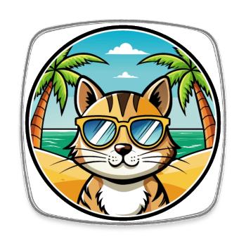 Domestic Cat Breed Cartoon Sunglasses Beach - Square fridge magnet - white - Front
