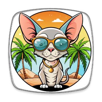 Devon Rex Cat Breed Cartoon Sunglasses Beach - Square fridge magnet - white - Front