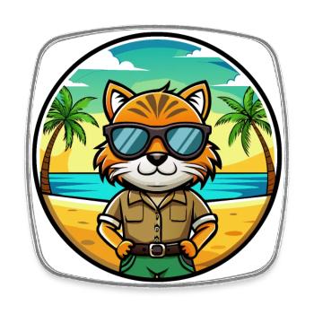 Highlander Cat Breed Cartoon Sunglasses Beach - Square fridge magnet - white - Front