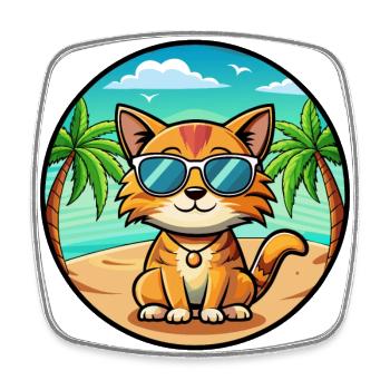 Munchkin Katzenrasse Cartoon Sonnenbrille Strand - Viereckiger Kühlschrankmagnet - Weiß - Vorne