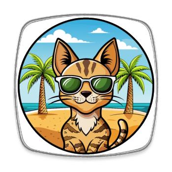 Savannah Cat Breed Cartoon Sunglasses Beach - Square fridge magnet - white - Front