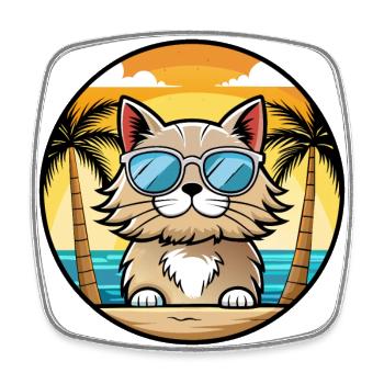 Selkirk Rex Katzenrasse Cartoon Sonnenbrille Strand - Viereckiger Kühlschrankmagnet - Weiß - Vorne