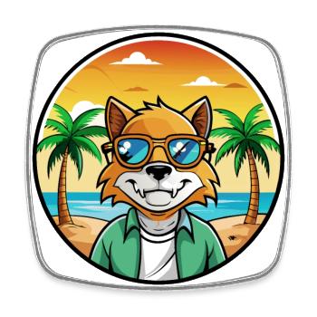 German Rex Cat Breed Cartoon Sunglasses Beach - Square fridge magnet - white - Front