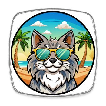 Norwegische Waldkatze Rasse Cartoon Sonnenbrille Strand - Viereckiger Kühlschrankmagnet - Weiß - Vorne