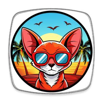 Red Devon Rex Cat Breed Cartoon Sunglasses Beach - Square fridge magnet - white - Front