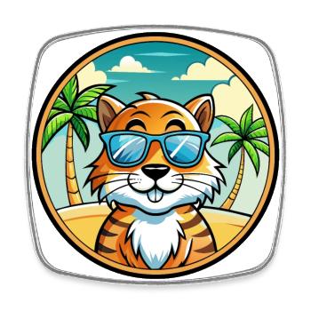 Tiger Cat Breed Cartoon Sunglasses Beach - Square fridge magnet - white - Front
