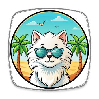 Weiße Langhaarkatze Persische Katze Rasse Cartoon Strand - Viereckiger Kühlschrankmagnet - Weiß - Vorne