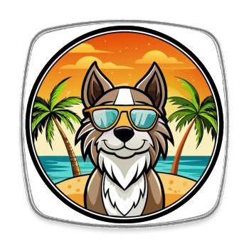 Alpine Spaniel Dog Breed Cartoon Sunglasses Beach - Square fridge magnet - white - Front