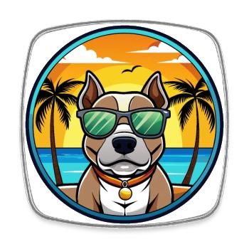 American Pitbull Terrier Dog Breed Cartoon Beach - Square fridge magnet - white - Front