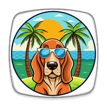 Basset Fauve De Bretagne Dog Breed Cartoon Beach - Square fridge magnet - white - Front