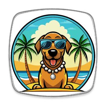 Bavarian Mountain Hound Dog Breed Cartoon Beach - Square fridge magnet - white - Front