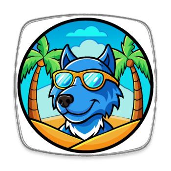 Lunettes de soleil de dessin animé de race de chien en dentelle bleue plage - Magnet carré - blanc - Devant