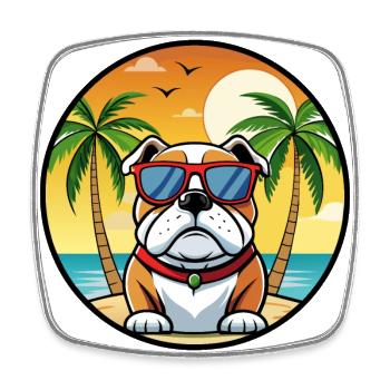 Bulldogge Rasse Cartoon Sonnenbrille Strand - Viereckiger Kühlschrankmagnet - Weiß - Vorne